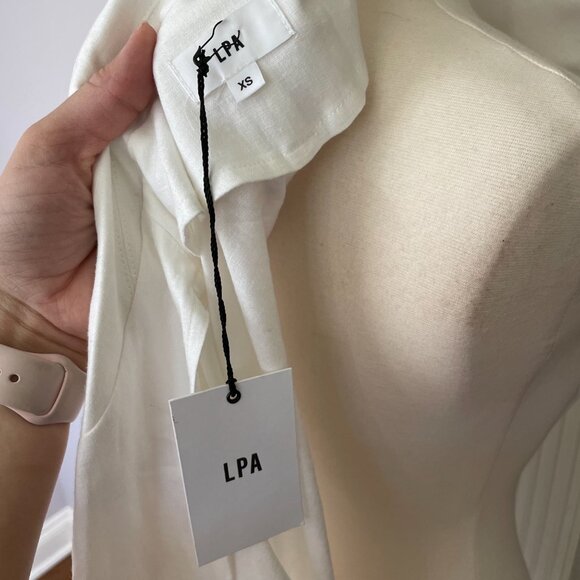 LPA Double Breasted Jacket Size XS  White Linen Tie Waist Button Front New - Picture 8 of 10